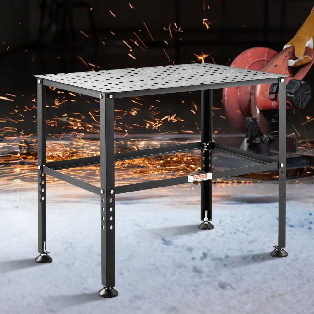 VEVOR Tavolo da Saldatura 914,4 x 609,4 mm Banco da Lavoro per Saldatura, Capacità 362,87 kg Tavolo da Lavoro per Saldatura per Impieghi Gravosi con Fori di Fissaggio da 16 mm e Piedini Antiscivolo