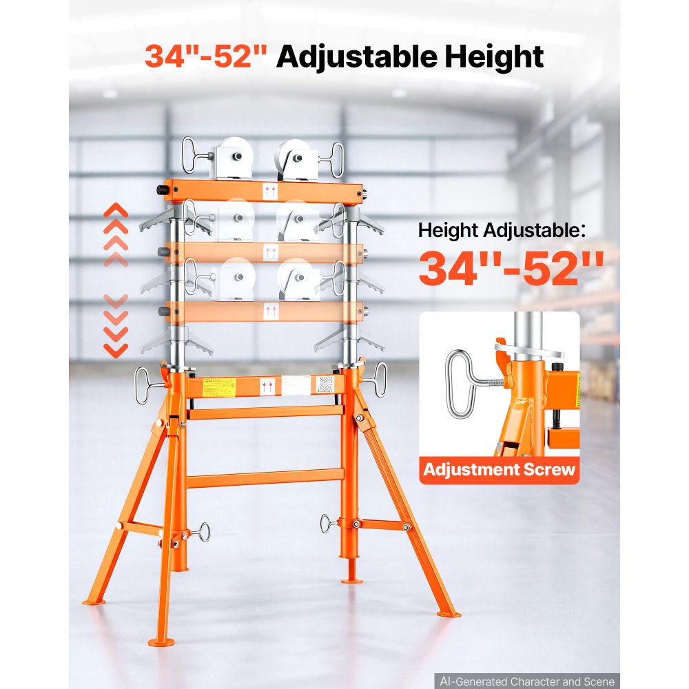 VEVOR Supporto per Tubi a Doppio Rullo Portata 1134 kg per Tubi da 51-914mm, Supporto con Altezza Regolabile 860-1320 mm, Rulli in Acciaio Resistente, Ideale per Saldatura, Fabbricazione e Lavorazione
