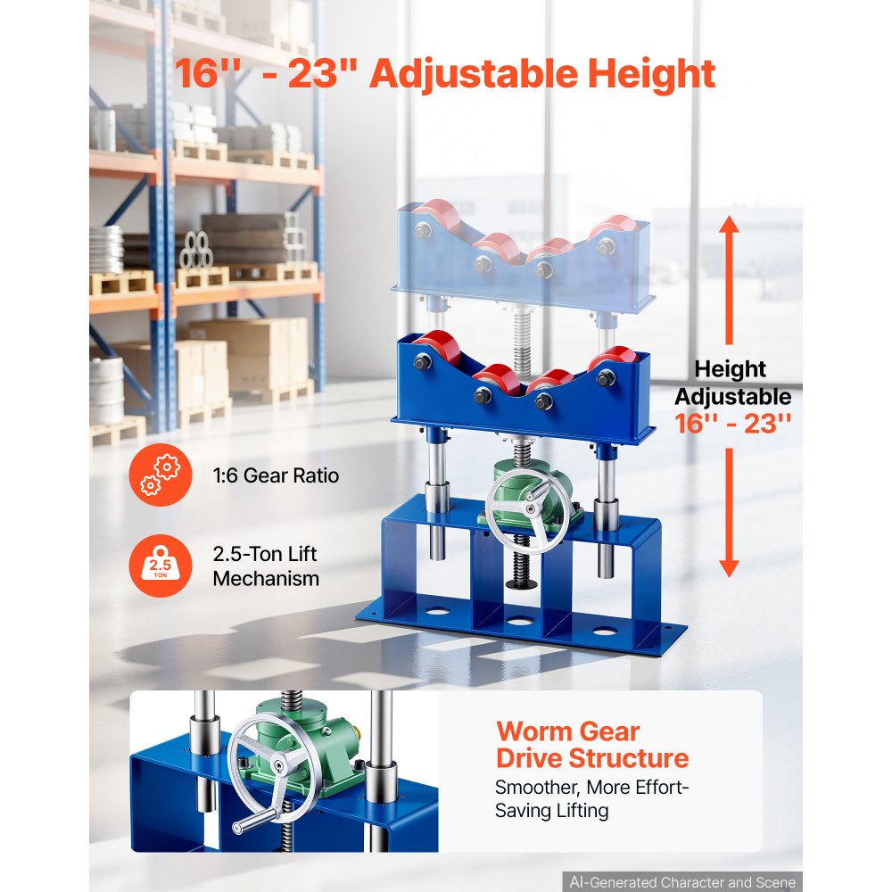 VEVOR Supporto Rotante a Rulli per Tubi, Portata 1134 kg 4 Rulli in PU, Supporto per Tubi da 51-914 mm, Altezza Regolabile 410-590 mm, Sollevamento con Vite Senza Fine, per Saldatura e Lavorazioni