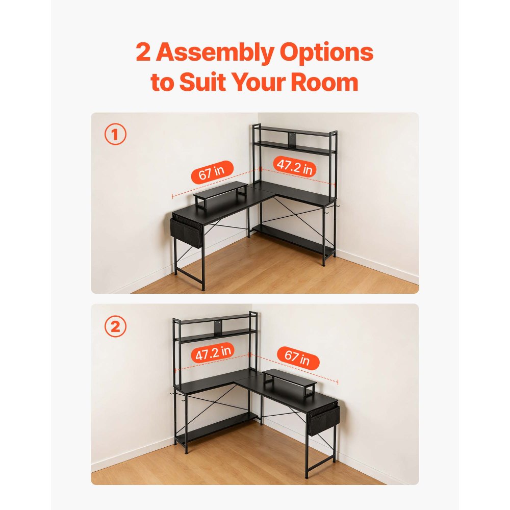 VEVOR Scrivania per Computer a Forma di L Lunghezza 170 cm Tavolo da Gioco Angolare Reversibile Scrivania Gaming Altezza 75 cm con Supporto per Monitor CPU Postazione di Lavoro per Ufficio Domestico