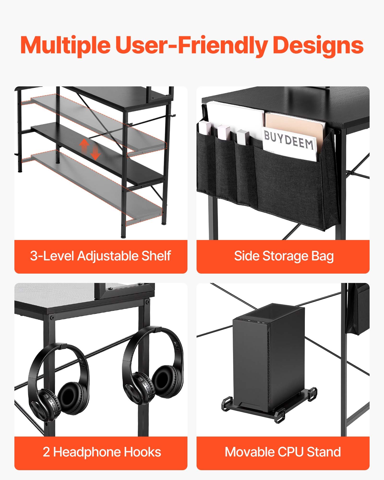 VEVOR Scrivania per Computer a Forma di L Lunghezza 170 cm Tavolo da Gioco Angolare Reversibile Scrivania Gaming Altezza 75 cm con Supporto per Monitor CPU Postazione di Lavoro per Ufficio Domestico