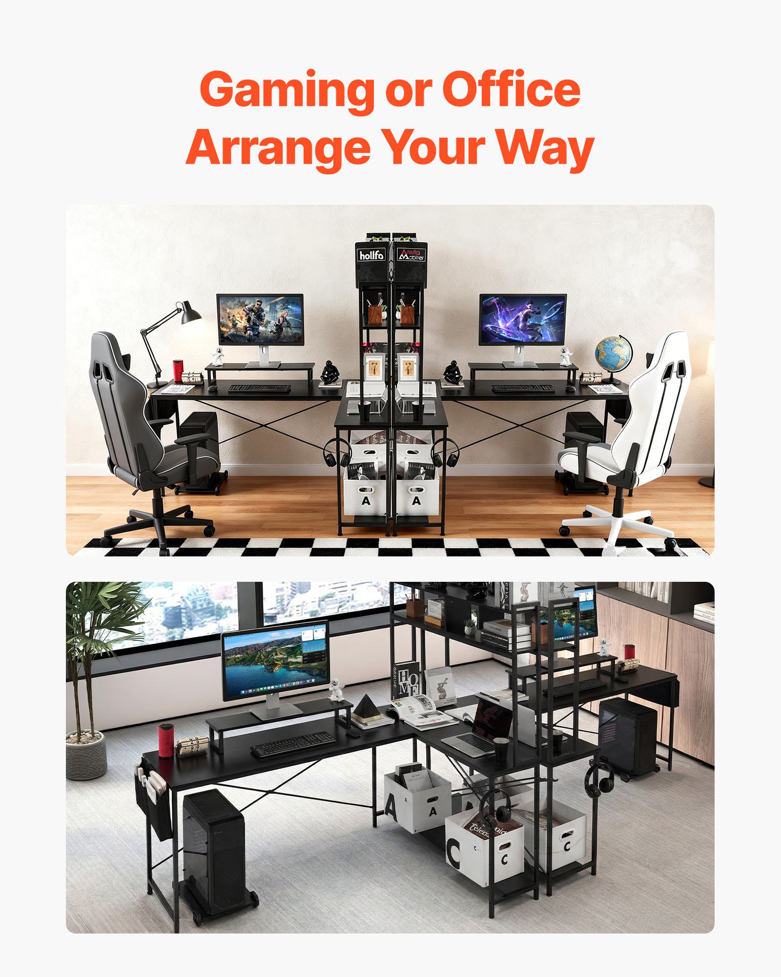 VEVOR Scrivania per Computer a Forma di L Lunghezza 170 cm Tavolo da Gioco Angolare Reversibile Scrivania Gaming Altezza 75 cm con Supporto per Monitor CPU Postazione di Lavoro per Ufficio Domestico