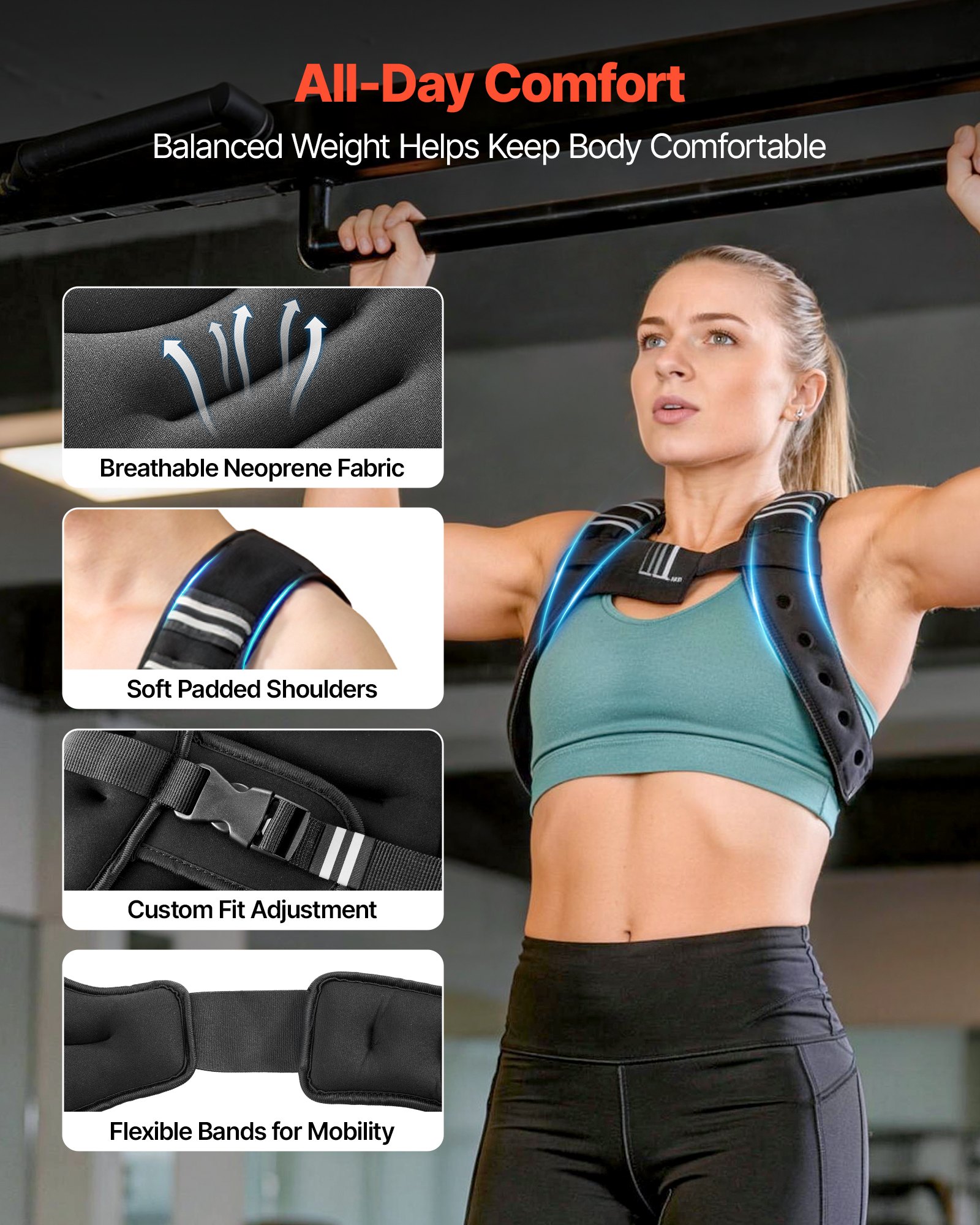 VEVOR Gilet Zavorrato con Sabbia di Ferro, Giubbotto Zavorrato per Allenamento di Forza Corsa Resistenza Materiale in Neoprene Traspirante Tasche Portaoggetti, Fitness, Esercizio, Cross-Training