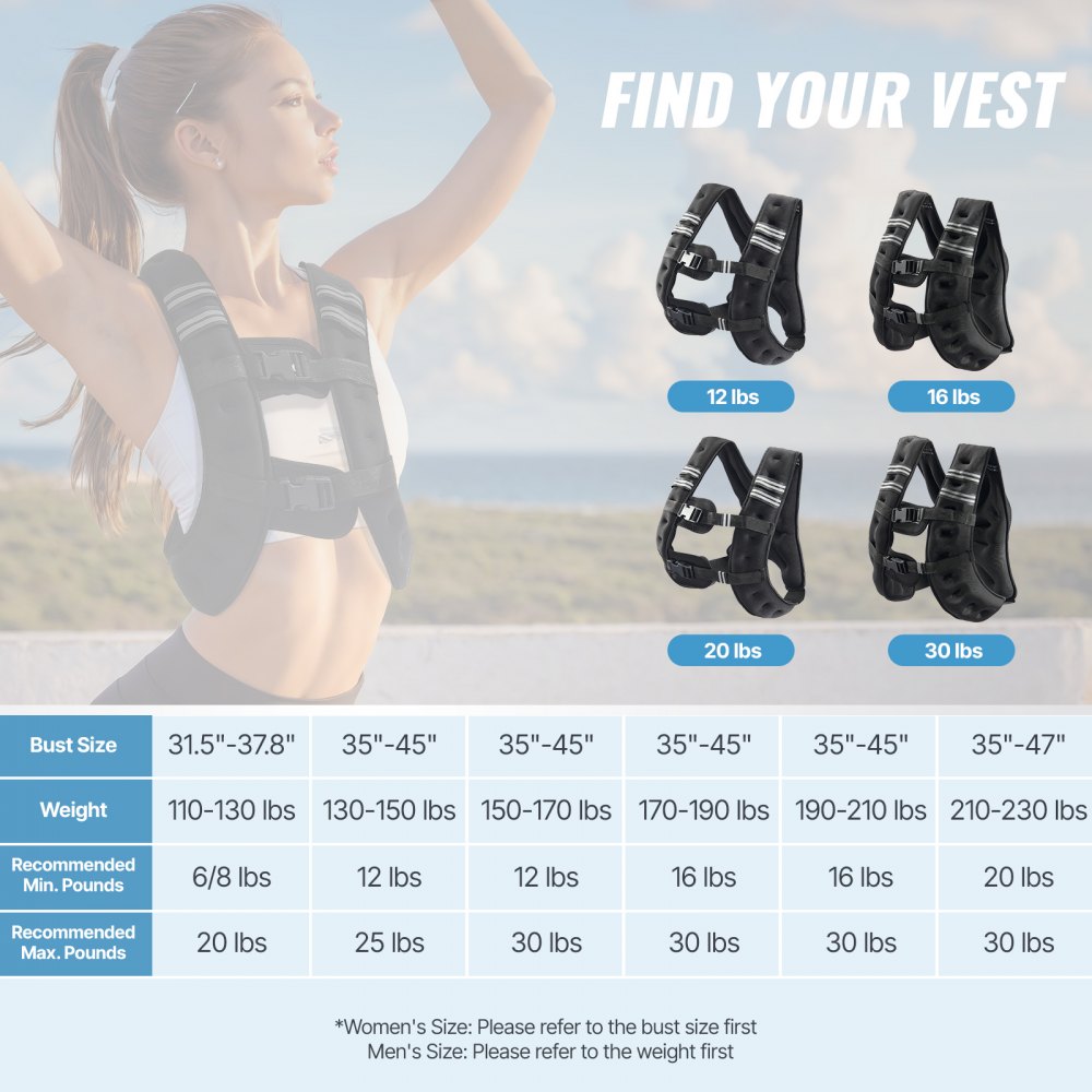 VEVOR Weight Vest 9.22 kg with reflective stripe, adjustable buckle, bodyweight vest for men and women, training device for strength training, running, jogging, fitness, and weight loss