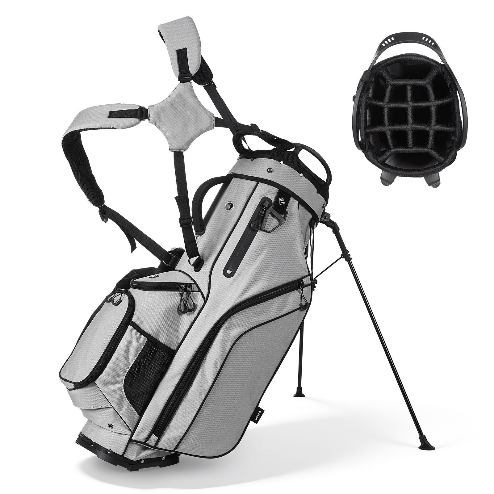VEVOR Borsa da Golf Portaoggetti Mazze, Borsa da Golf con Supporto da Pavimento Tracolla Doppia Copertura Antipioggia, Materiale in Poliestere Rivestimento Interno in PU 210D 420 x 260 x 930 mm