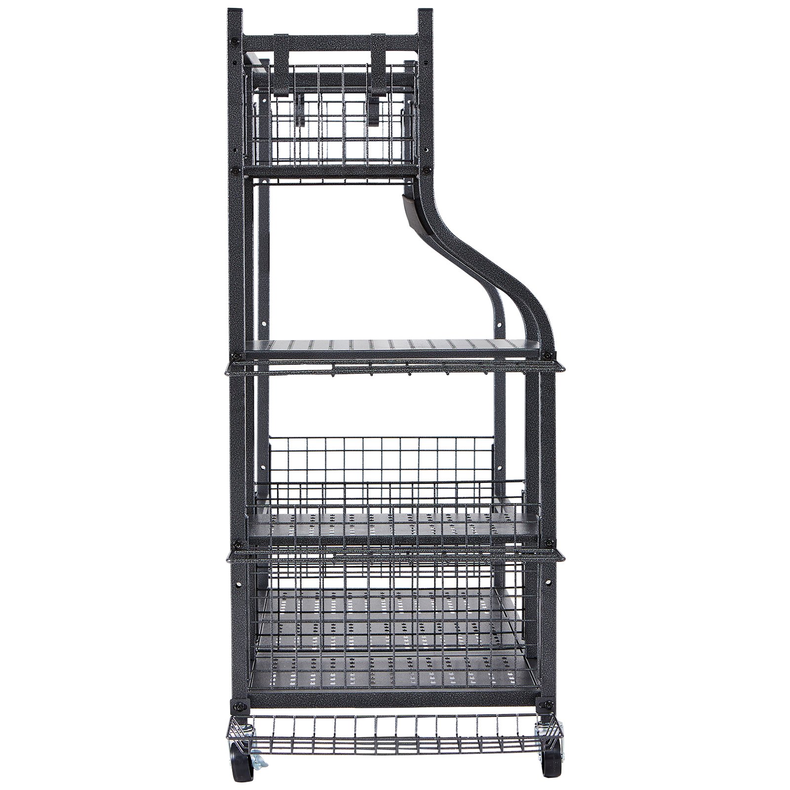 VEVOR Golf Bag Storage, Fits 2 Golf Bags, Garage Organizer with 1 Wire Basket & 3 Side Shelves, Black Golf Bag Stand for Golf Clubs, Golf Balls, Golf Equipment Accessories, etc.