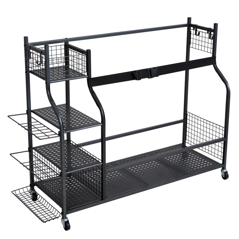 VEVOR Golf Bag Storage Rack, Fits 3 Golf Bags & Other Sports Equipment, Garage Organizer, Outdoor Sports Equipment and Toy Storage Rack with Baskets & Hooks, Steel, Black