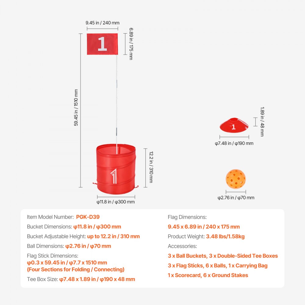 VEVOR Gioco da Golf da Giardino, Campo da Golf a 3 Buche, Giochi di Pratica del Gioco del Golf con Secchio per Famiglie, Adulti e Bambini, Gioco di Golf Portatile per Esterni per Cortile, Campeggio