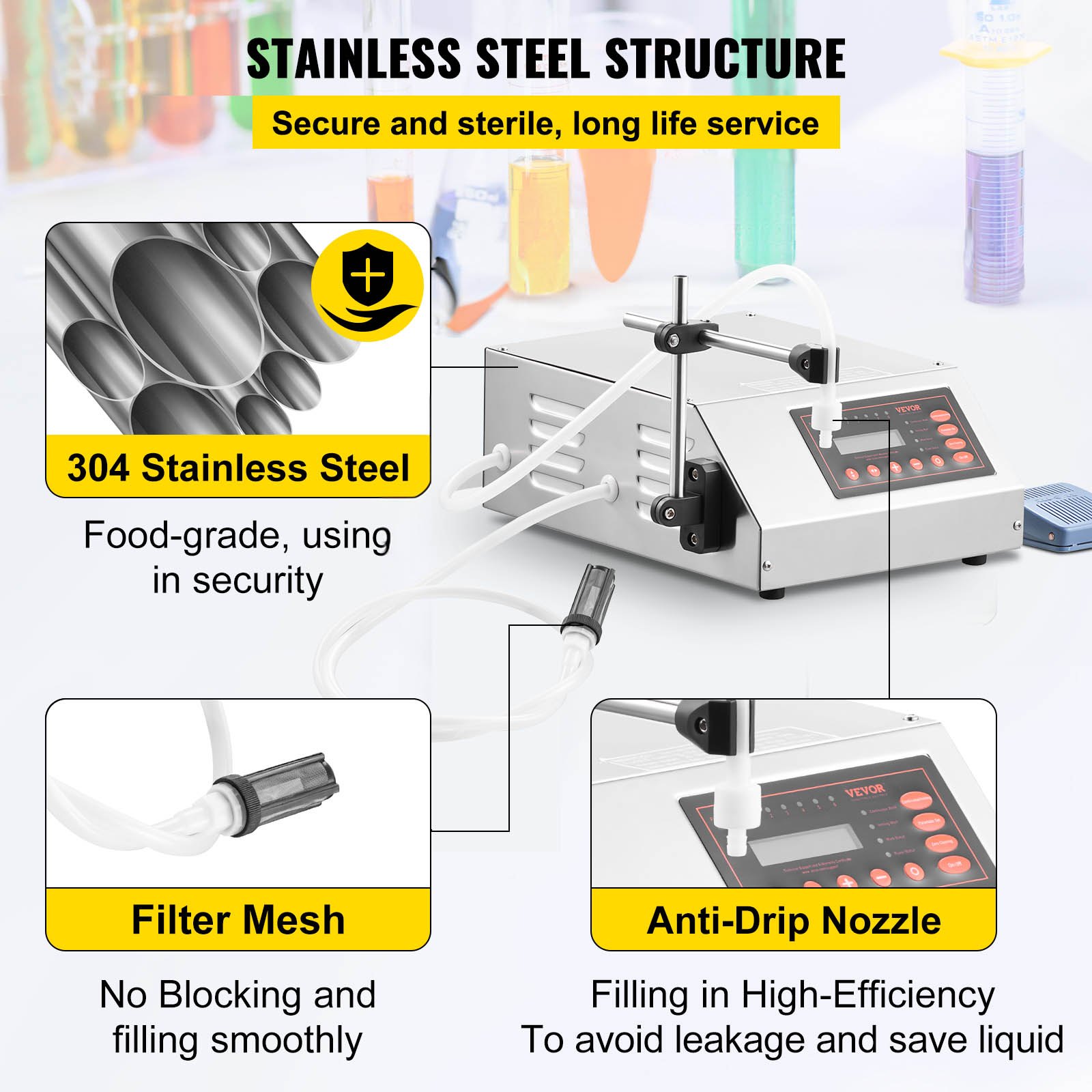 VEVOR Macchina di Riempimento Liquido, Riempimento 5-3500 ml CA 180V-260V 30 W Macchina di Riempimento per Liquidi a Bassa Viscosità e Privi di Particelle Come Acqua, Olio d'Oliva, Carburante, Bevande