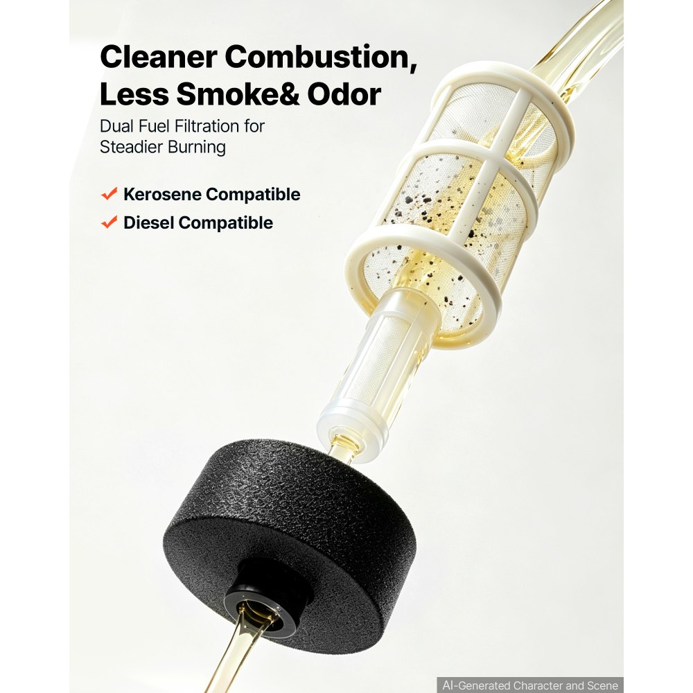 VEVOR Cannone Termico Diesel a Combustione Indiretta con Termostato Nero, Riscaldatore a Cherosene ad Aria Forzata Potenza 20 kW, per Garage, Magazzino, Officina e Cantiere, in Acciaio al Carbonio