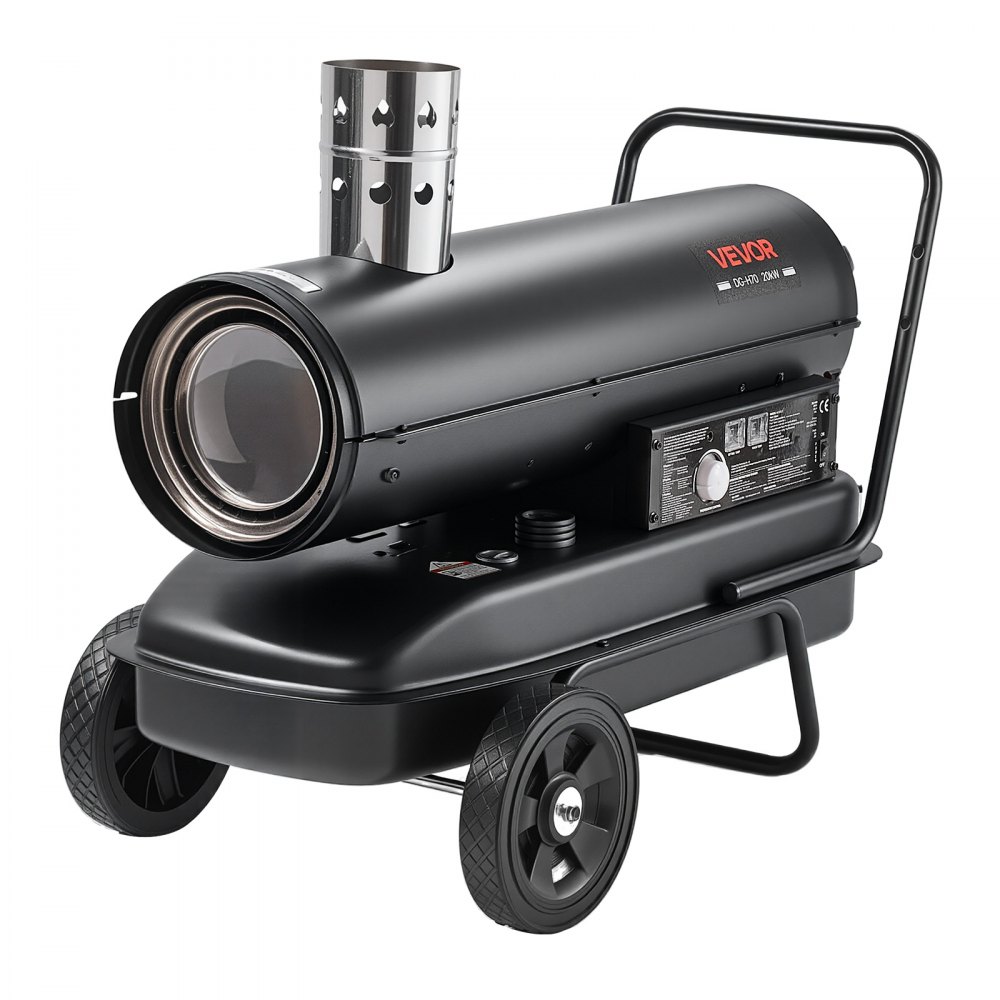 VEVOR Cannone Termico Diesel a Combustione Indiretta con Termostato Nero, Riscaldatore a Cherosene ad Aria Forzata Potenza 20 kW, per Garage, Magazzino, Officina e Cantiere, in Acciaio al Carbonio