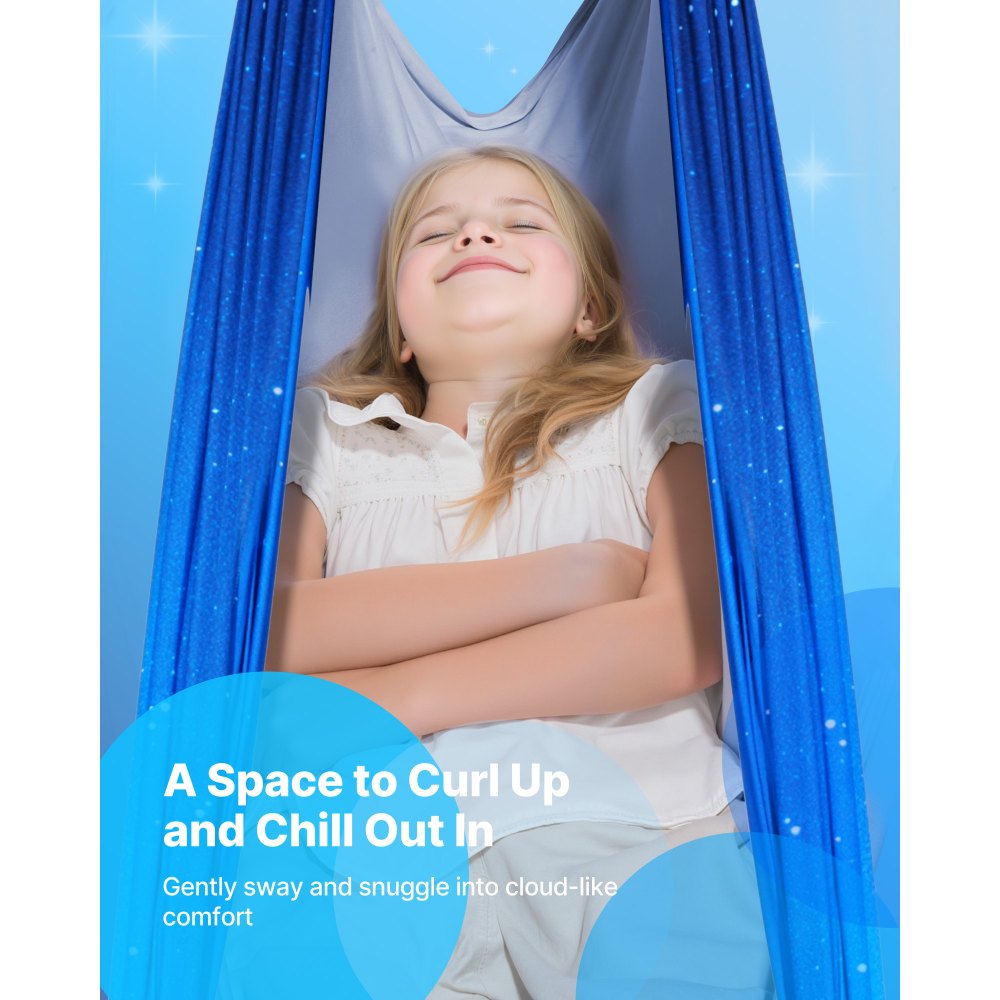 VEVOR Sensory Swing, Double-Layer Fabric Sensorys Hammock, Indoor & Outdoor Sensory Swing with 360° Swivel Hanger, O-Sling, Holds up to 136.07 kg, Adjustable Aerial Yoga, Hanging Swings for Kids