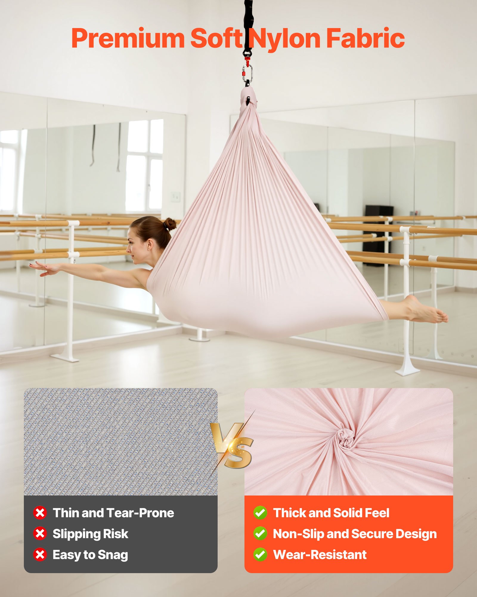 VEVOR Aerial Yoga Hammock, 136.07 kg Load Aerial Silk, Yoga Swing with Nylon Fabric, PE Zipper Bag for Parent-Child Interaction, Strengthen Muscles & Improve Practice, Hammock and Swing Combo