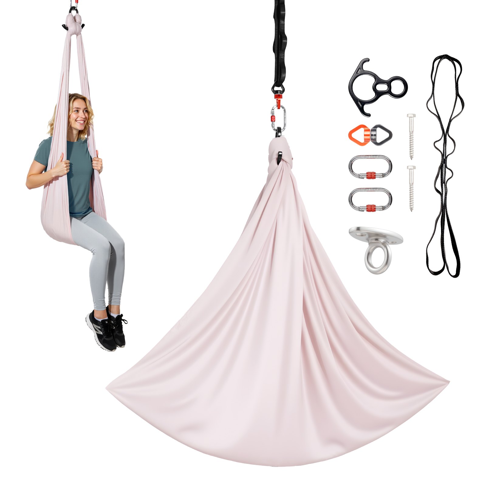 VEVOR Aerial Yoga Hammock, 136.07 kg Load Aerial Silk, Yoga Swing with Nylon Fabric, PE Zipper Bag for Parent-Child Interaction, Strengthen Muscles & Improve Practice, Hammock and Swing Combo