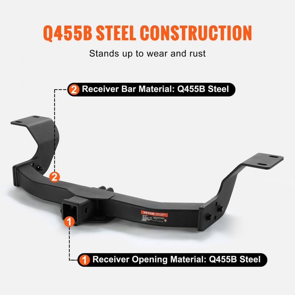 VEVOR Gancio di Rimorchio, Ricevitore da 2 Pollici, Telaio in Tubo d'Acciaio Q455B, Compatibile CR-V, 6000 lbs, Gancio Multi-Fit per Ricevere Supporto a Sfera, Portapacchi, Gancio di Traino, Nero