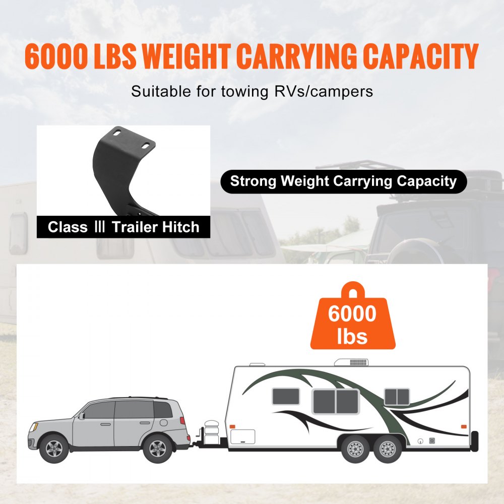 VEVOR Gancio di Rimorchio, Ricevitore da 2 Pollici, Telaio in Tubo d'Acciaio Q455B, Compatibile CR-V, 6000 lbs, Gancio Multi-Fit per Ricevere Supporto a Sfera, Portapacchi, Gancio di Traino, Nero