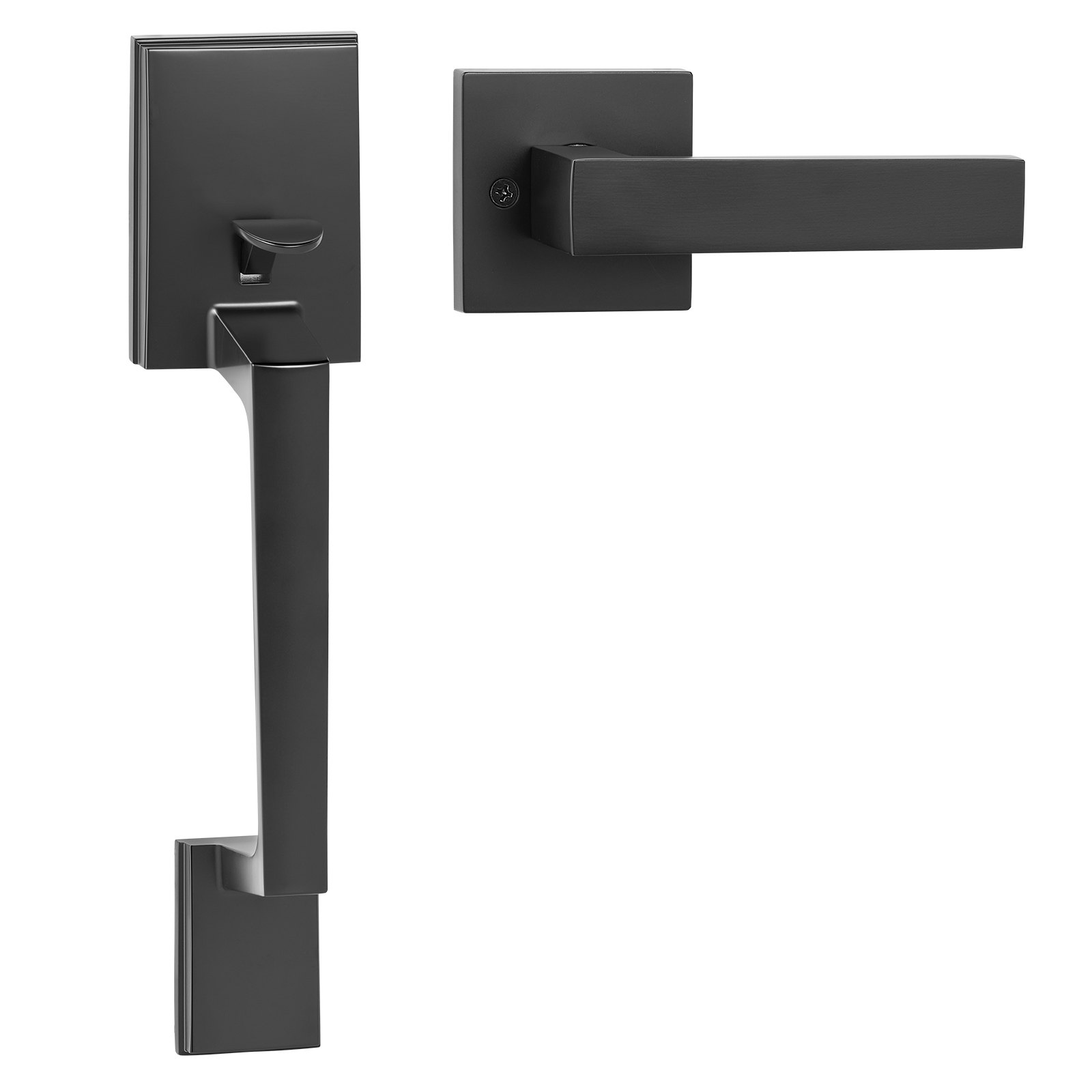 VEVOR Front Door Handle, Matte Black, Square Lever Handle Set without Lock, Adjustable Hole Spacing, Entrance Door Handle for Right- and Left-Handed Entrance & Front Door