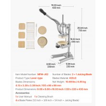 VEVOR Tagliapatate Commerciale, in Acciaio Inossidabile con 3 Lame di Ricambio,12,7/9,525/6,35 mm, una Lama per Spremitura Tagliapatate Manuale con Maestria per Ristoranti, Caffè, Bistrot