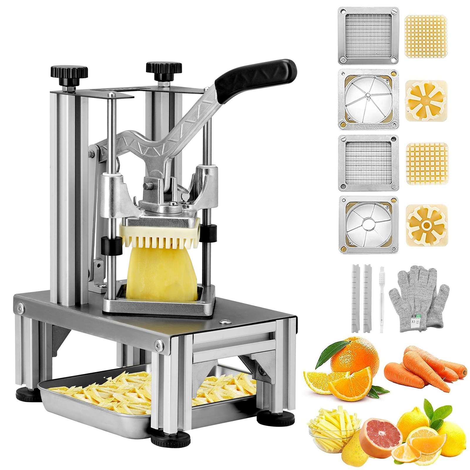 VEVOR Tritatutto Manuale Taglierina Manuale Patatine Verdure Frutta Lame in Acciaio Inox da 6,4/9,5 mm, Tritatutto Uso Commerciale Taglierina per Bastoncini Alimenti Frutta Verdure Manico Ergonomico