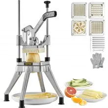 VEVOR Tritatutto Manuale Taglierina Manuale per Patatine Verdure Frutta 4 Lame di Ricambio da 6,4/9,5/12,7 mm, Tritatutto da Banco Taglierina per Bastoncini Alimenti Frutta Verdure Manico Ergonomico