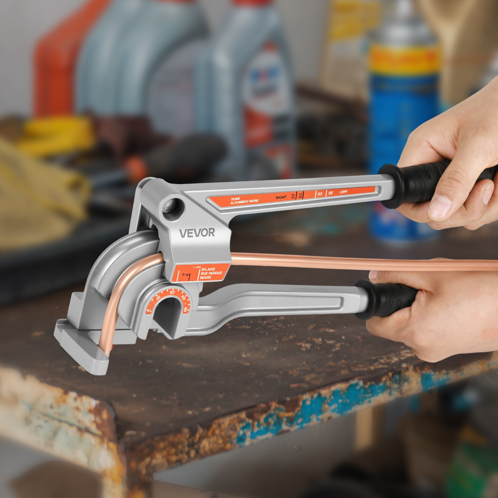 VEVOR Pipe Tube Bender, 1/4" (6.35 mm), 3/8" (9.5 mm), 1/2" (12.7 mm) OD, 3 in 1 Manual Lever Tube Bender, 180° Copper Aluminum Pipes Bending Tool for Automotive Repair, HVAC Air Conditioning