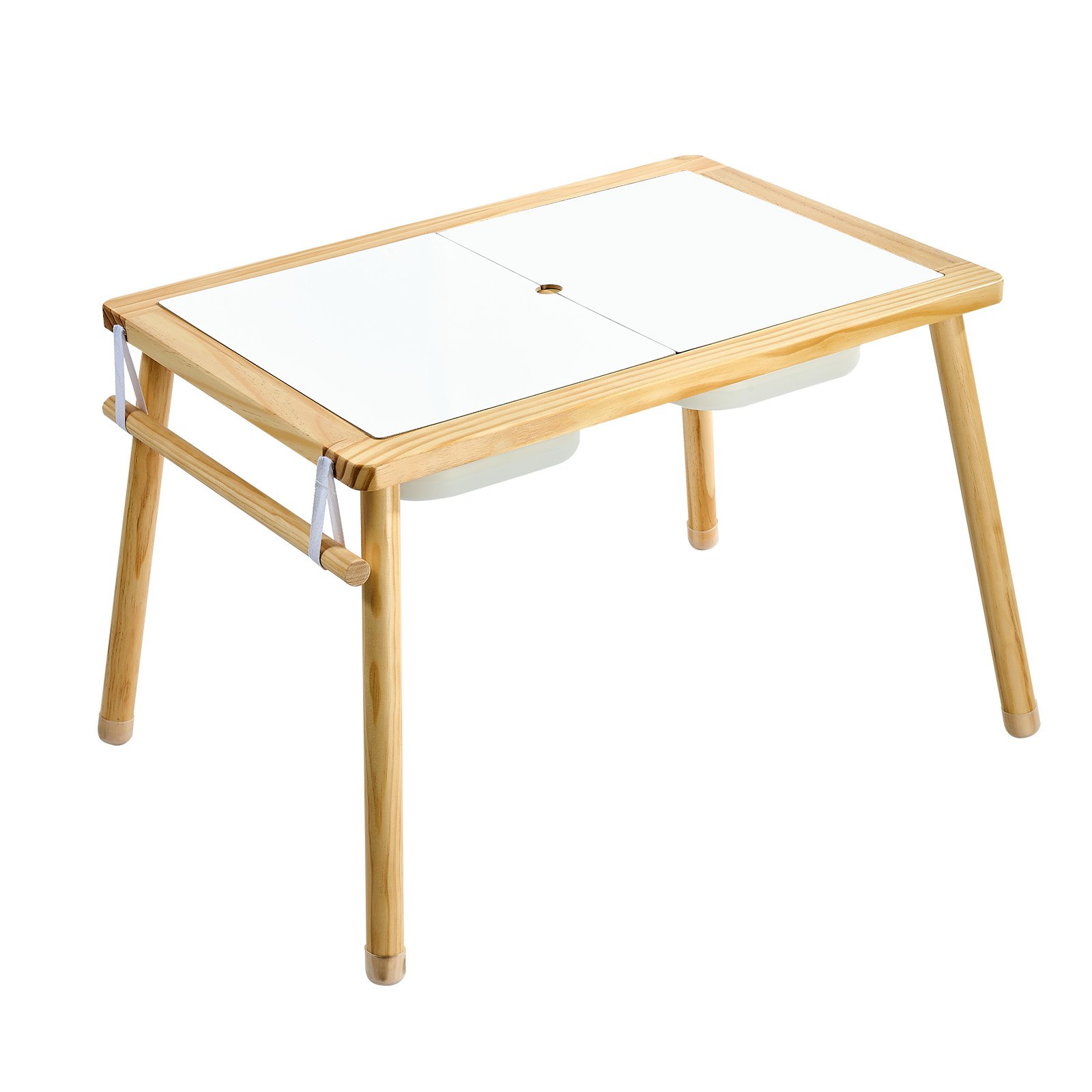 VEVOR Tavolo Sensoriale per Bambini, Banco Multifunzioni in Legno con 2 Sgabelli, Piano a Doppio Lato, Contenitori Portaoggetti e Piedini Antiscivolo, per Giochi con Sabbia e Acqua Disegno Studio