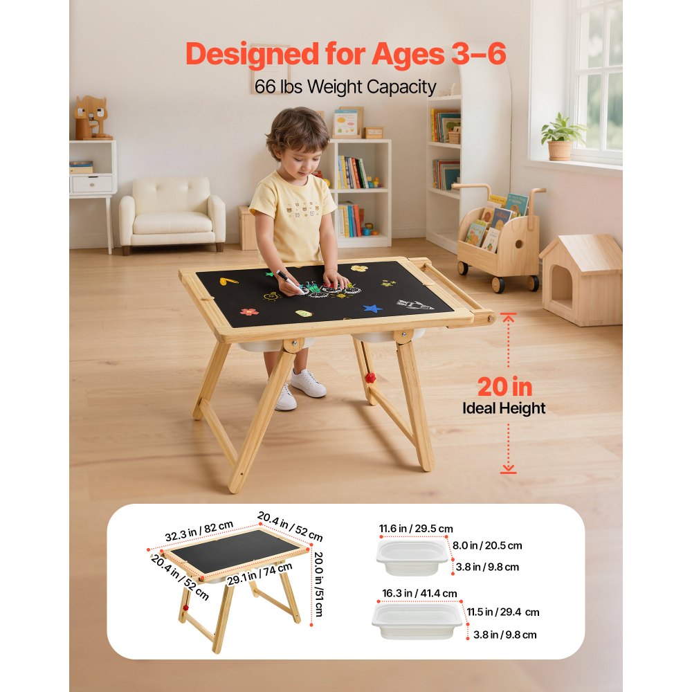 VEVOR Tavolo Sensoriale per Bambini Piccoli, Tavolino Attività in Legno per Bambini e Cavalletto Artistico con Tavola a Doppio Lato Contenitori Portaoggetti, per Giochi da Bimbi con Sabbia e Acqua