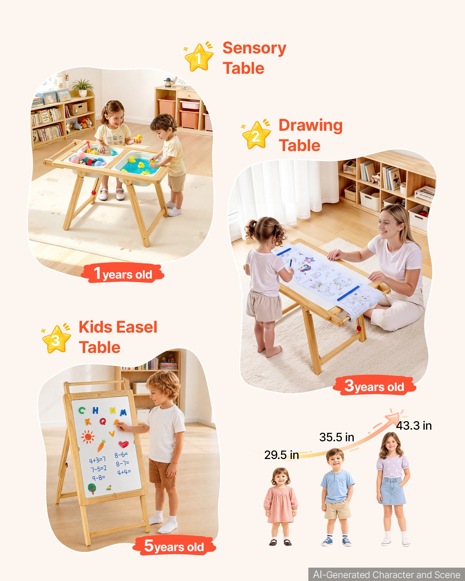 VEVOR Tavolo Sensoriale per Bambini Piccoli, Tavolino Attività in Legno per Bambini e Cavalletto Artistico con Tavola a Doppio Lato Contenitori Portaoggetti, per Giochi da Bimbi con Sabbia e Acqua