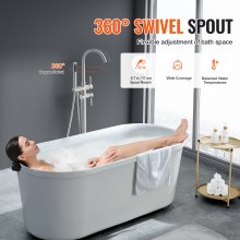 VEVOR Rubinetto per vasca da bagno indipendente, montaggio a pavimento, rubinetti miscelatori per doccia, due modalità d'acqua, beccuccio girevole a 360°, per bagno doccia risciacquo toilette