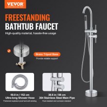 VEVOR Rubinetto per vasca da bagno indipendente, montaggio a pavimento, miscelatori per doccia, due modalità d'acqua, bocca girevole a 360°, 27,2 x 17 x 118,5 cm pulizia scarichi sciacquone
