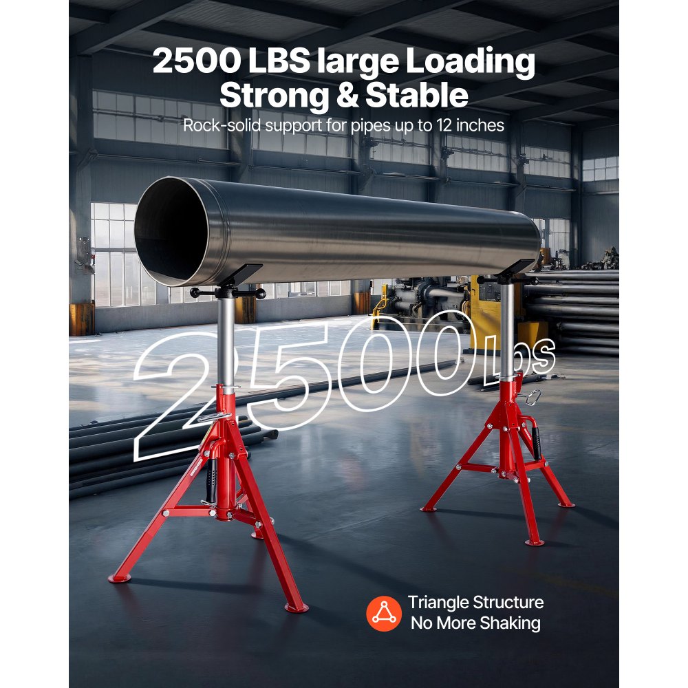 VEVOR Cavalletto per Tubi con Testa a V 0,32-30,48 cm Supporto per tubi Altezza Regolabile 61-107 cm Massima Capacità 1134 kg, Cavalletto per tubi Materiale in Acciaio al Carbonio Piedi Pieghevoli