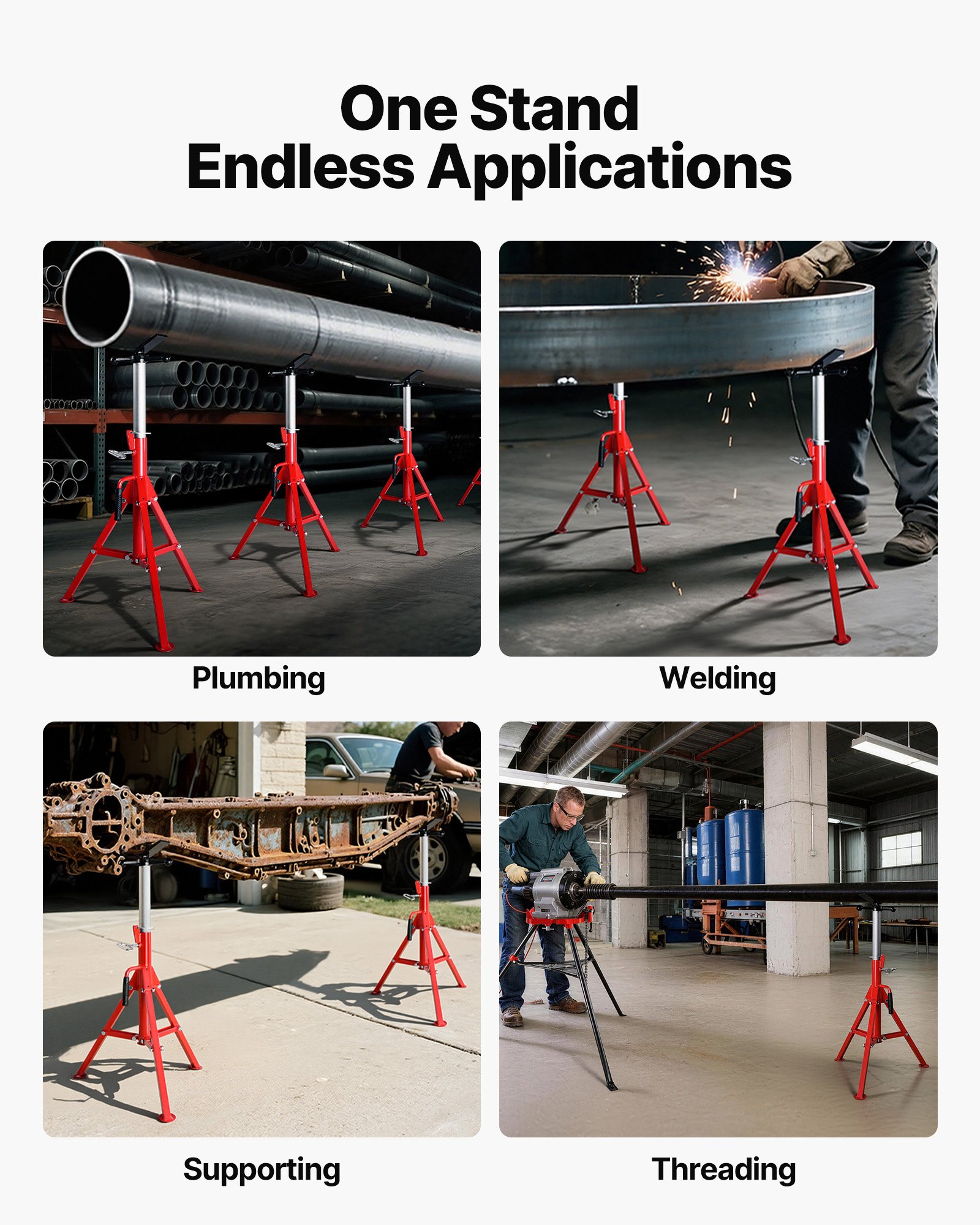 VEVOR V-Head Pipe Stand, Height Adjustable 28-52 Inch Pipe Jack Stand, Portable Foldable Pipe Stand with V-Fold-A-Jacks