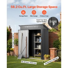 VEVOR Casetta da Giardino in Metallo 153,3 x 87,6 cm, Capanno da Giardino per Esterni, Porte Chiudibili a Chiave, Casetta da Giardino con Tetto Spiovente, per Organizzare Attrezzi, Biciclette, Grigio