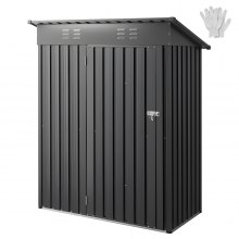 VEVOR Casetta da Giardino in Metallo 153,3 x 87,6 cm, Capanno da Giardino per Esterni, Porte Chiudibili a Chiave, Casetta da Giardino con Tetto Spiovente, per Organizzare Attrezzi, Biciclette, Grigio