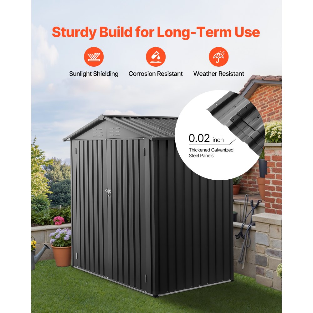 VEVOR 1860 x 1210 x 1841 mm Metal Garden Shed, Outdoor Storage Shed with Lockable Doors & 4 Louver Vents, Peak Roof Metal Sheds Outdoors Storage, Storaged Sheds Clearance for Backyard, Garden, Patio