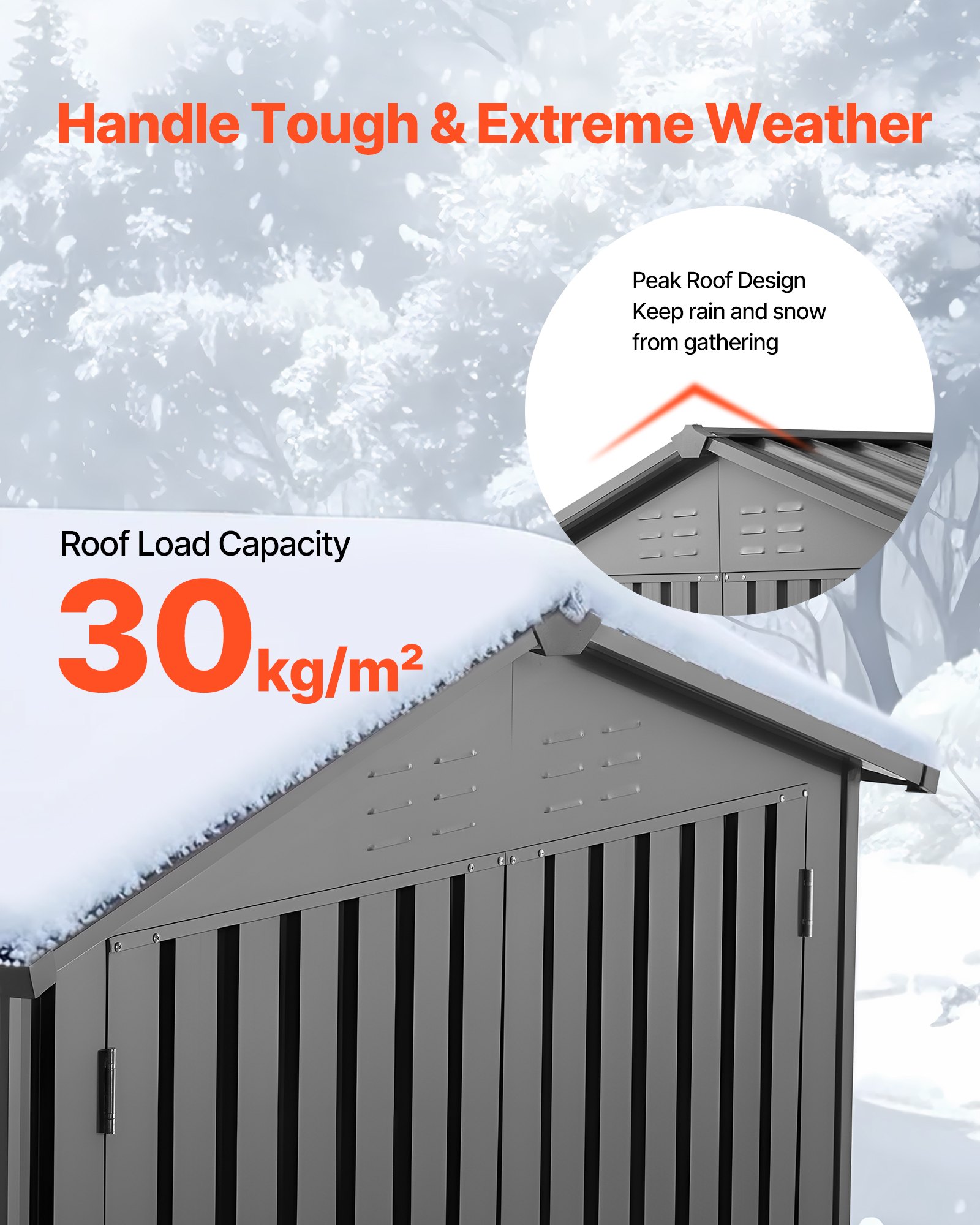 VEVOR Casetta da Giardino in Metallo 186 x 121 cm, Capanno da Giardino per Esterni, Porte Chiudibili a Chiave, Casetta da Giardino con Tetto a Punta, per Organizzare Attrezzi, Biciclette, Grigio