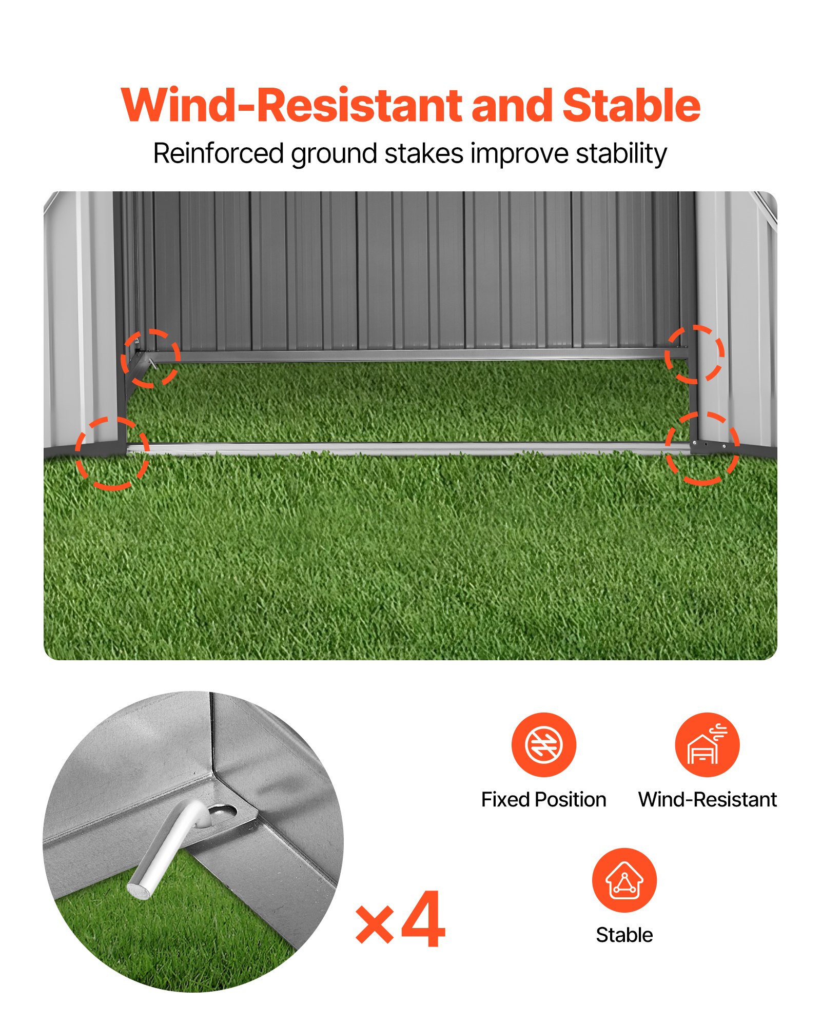 VEVOR Casetta da Giardino in Metallo 186 x 121 cm, Capanno da Giardino per Esterni, Porte Chiudibili a Chiave, Casetta da Giardino con Tetto a Punta, per Organizzare Attrezzi, Biciclette, Grigio