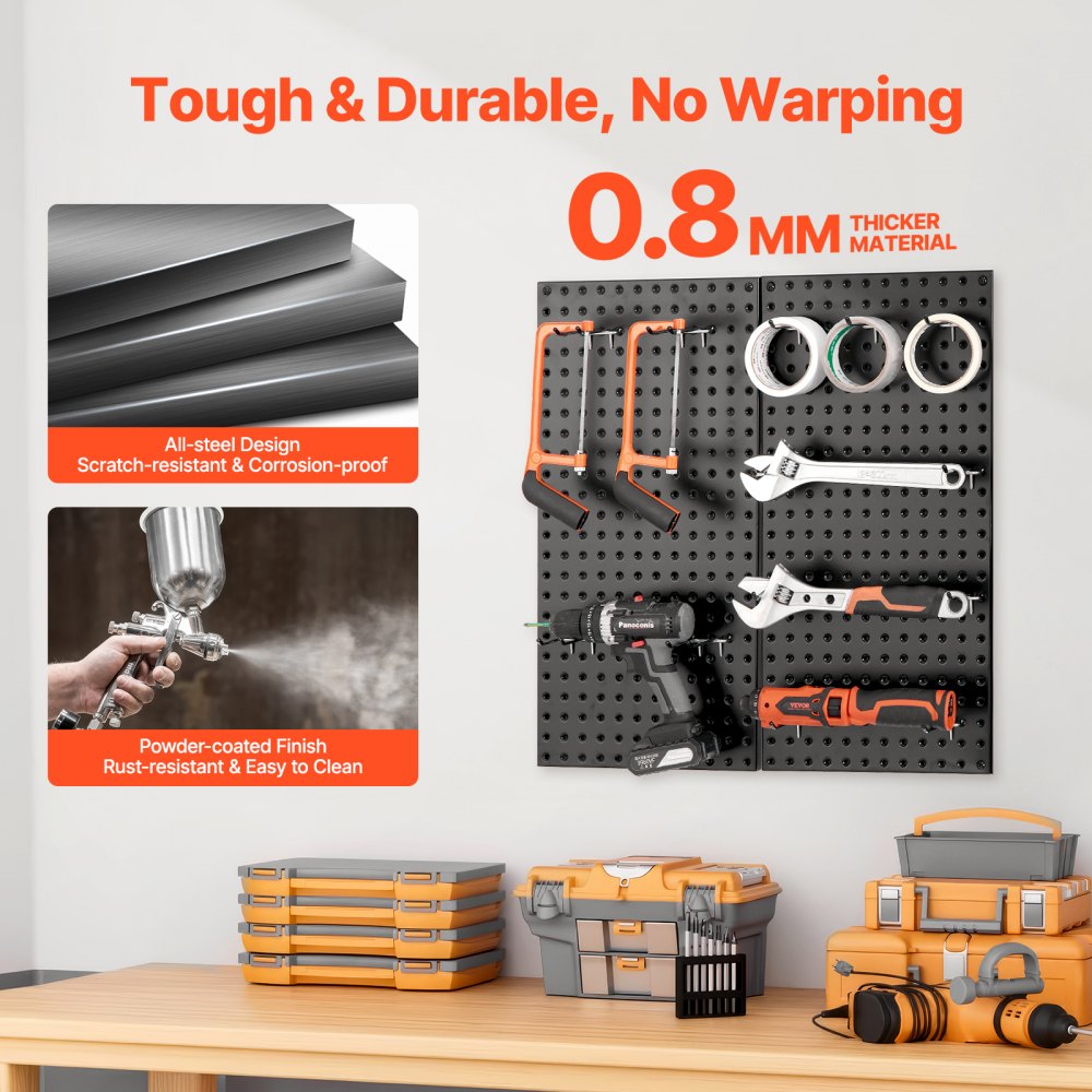 VEVOR Pannello Forato da Muro 609,6x304,8 mm Organizzatore per Garage in Metallo da Parete con 2 Pannelli Forati, Kit per Organizzazione Attrezzi per Ufficio Accessori Inclusi Ganci Portaoggetti