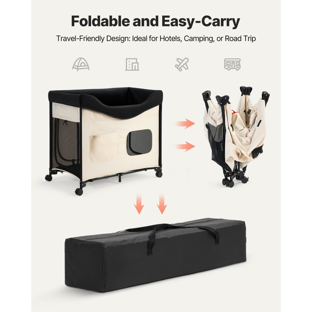 VEVOR Letto Rialzato per Cani Gatti Animali Domestici Cuccia Pieghevole in Tessuto Oxford 600D e Velluto Olandese, Letto Rialzato per Cani Carico max. 45kg con Ruote Tasche Laterali, Taglia L, Beige