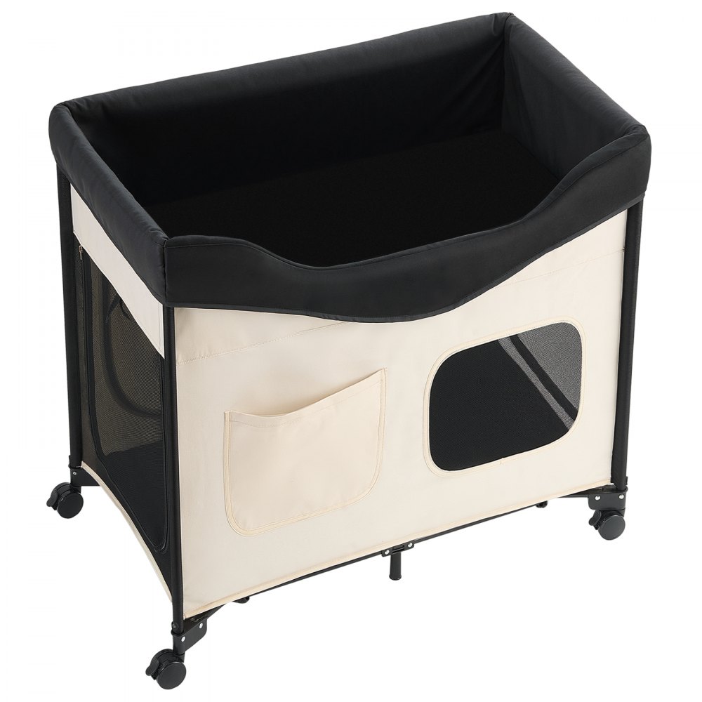 VEVOR Letto Rialzato per Cani Gatti Animali Domestici Cuccia Pieghevole in Tessuto Oxford 600D e Velluto Olandese, Letto Rialzato per Cani Carico max. 45kg con Ruote Tasche Laterali, Taglia L, Beige