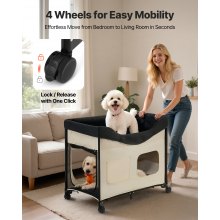 VEVOR Letto Rialzato per Cani Gatti Animali Domestici Cuccia Pieghevole in Tessuto Oxford 600D e Velluto Olandese, Letto Rialzato per Cani Carico max. 45kg con Ruote Tasche Laterali, Taglia L, Beige
