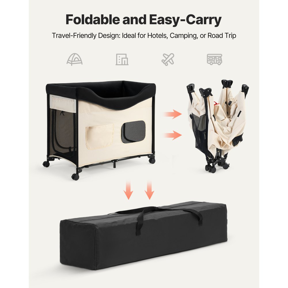 VEVOR Letto Rialzato per Cani Gatti Animali Domestici Cuccia Pieghevole in Tessuto Oxford 600D e Velluto Olandese, Letto Rialzato per Cani con Ruote e Tasche Laterali, Taglia XL, Beige