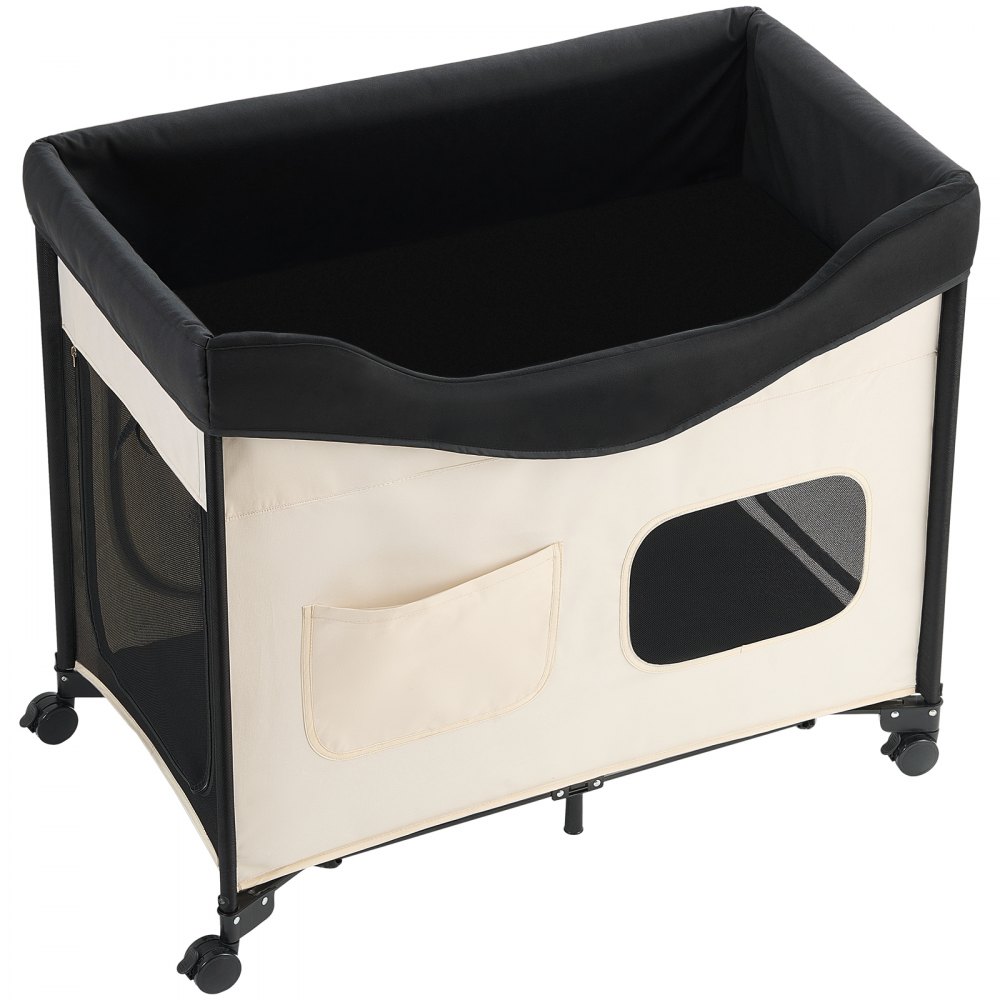 VEVOR Letto Rialzato per Cani Gatti Animali Domestici Cuccia Pieghevole in Tessuto Oxford 600D e Velluto Olandese, Letto Rialzato per Cani con Ruote e Tasche Laterali, Taglia XL, Beige
