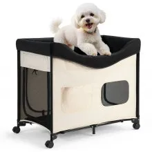 VEVOR Letto Rialzato per Cani Gatti Pieghevole con Ruote Taglia XL Beige