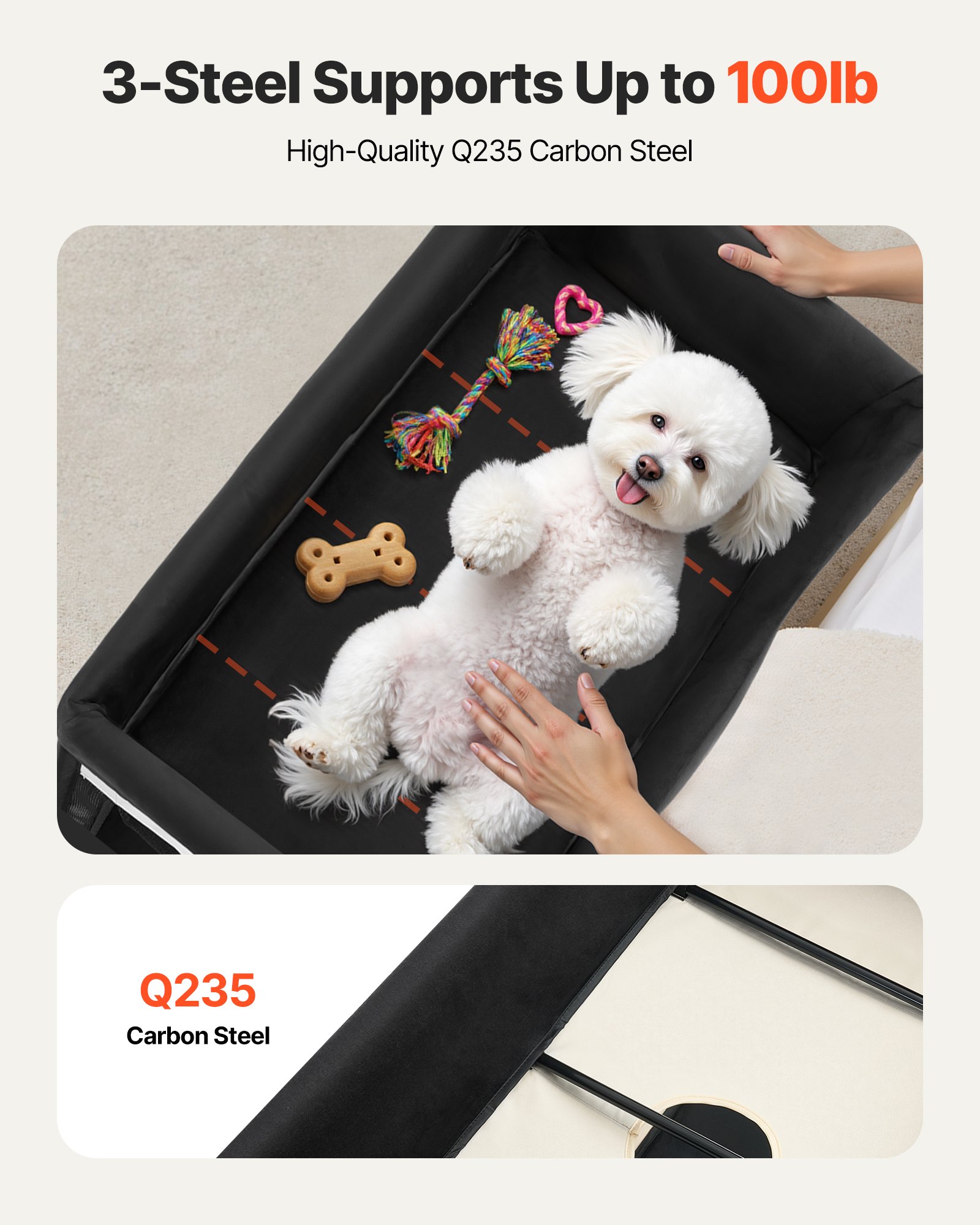 VEVOR Letto Rialzato per Cani Gatti Animali Domestici Cuccia Pieghevole in Tessuto Oxford 600D e Velluto Olandese, Letto Rialzato per Cani con Ruote e Tasche Laterali, Taglia XL, Beige