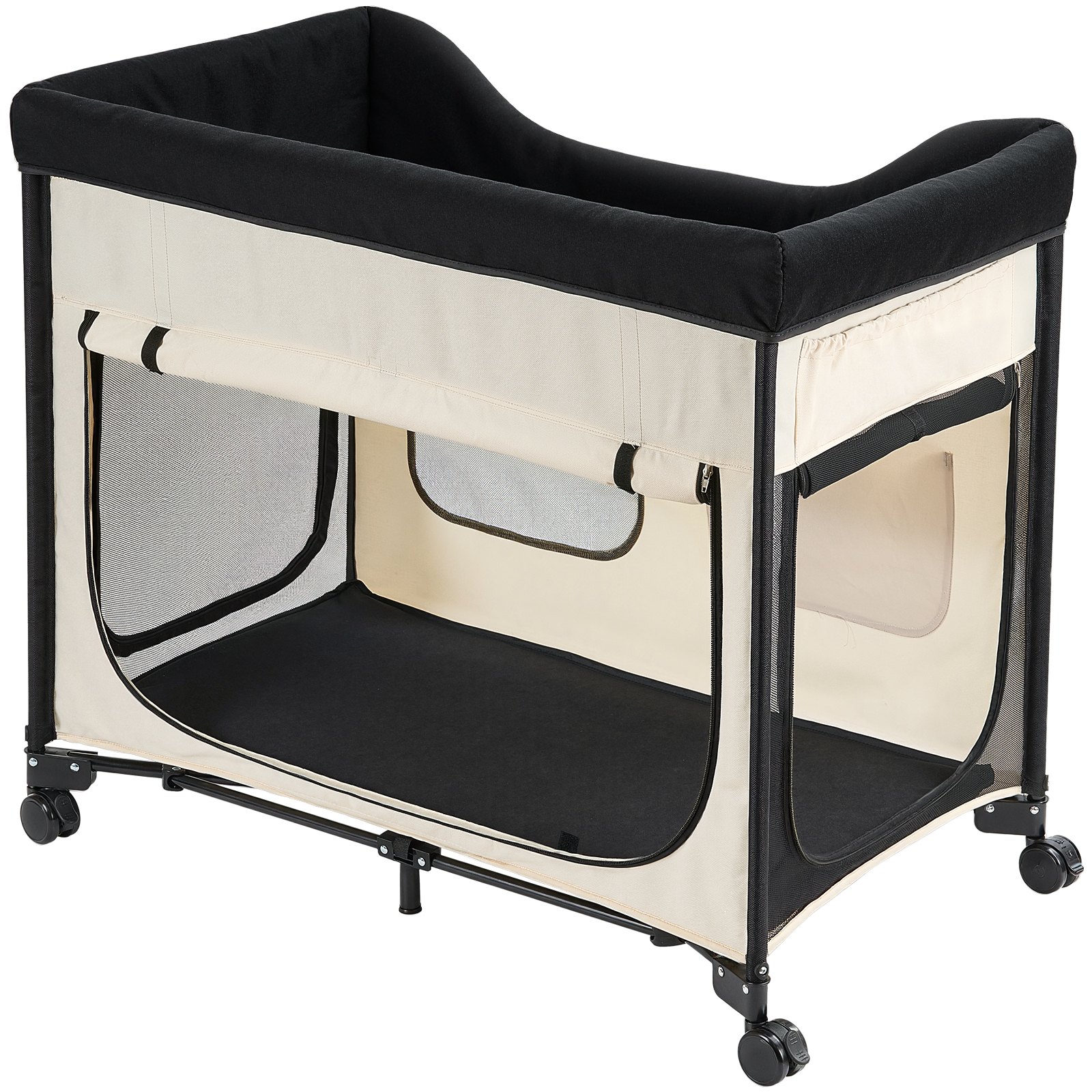 VEVOR Letto Rialzato per Cani Gatti Animali Domestici Cuccia Pieghevole in Tessuto Oxford 600D e Velluto Olandese, Letto Rialzato per Cani con Ruote e Tasche Laterali, Taglia XL, Beige