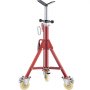 Cavalletto di supporto per tubi VEVOR rosso con altezza regolabile e ruote girevoli per la mobilità.