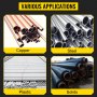 Varie applicazioni del cavalletto per tubi VEVOR: tubi in rame, acciaio, plastica e solidi.