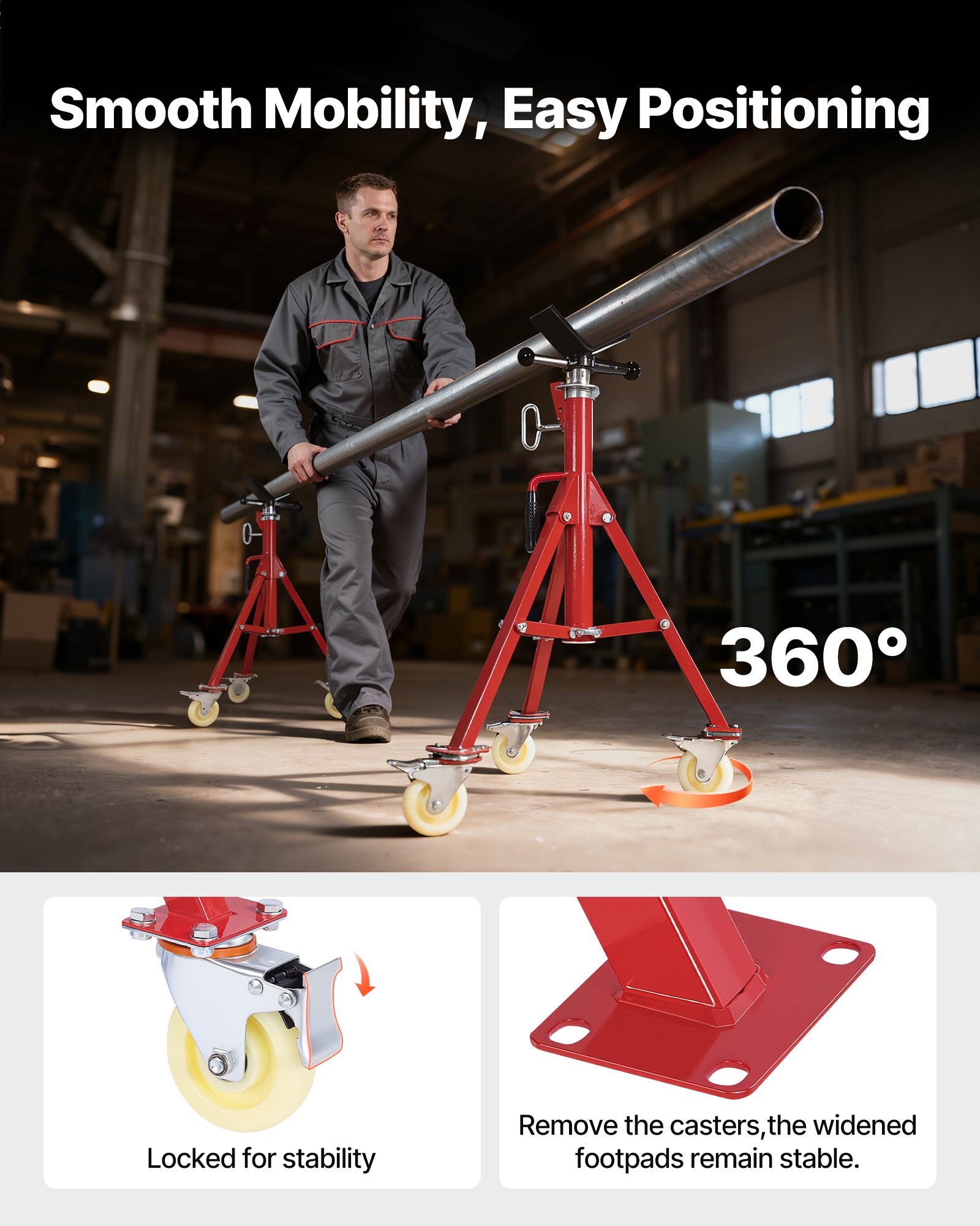 VEVOR Cavalletto per Tubi，400kg Supporto Basamento del Treppiedi, Altezza 50,5-93,5 cm Supporto Professionale Treppiede, Cavalletto per Tubi con Supporto a V per Tubi 0,32-30,48 cm, Cavalletto Bici