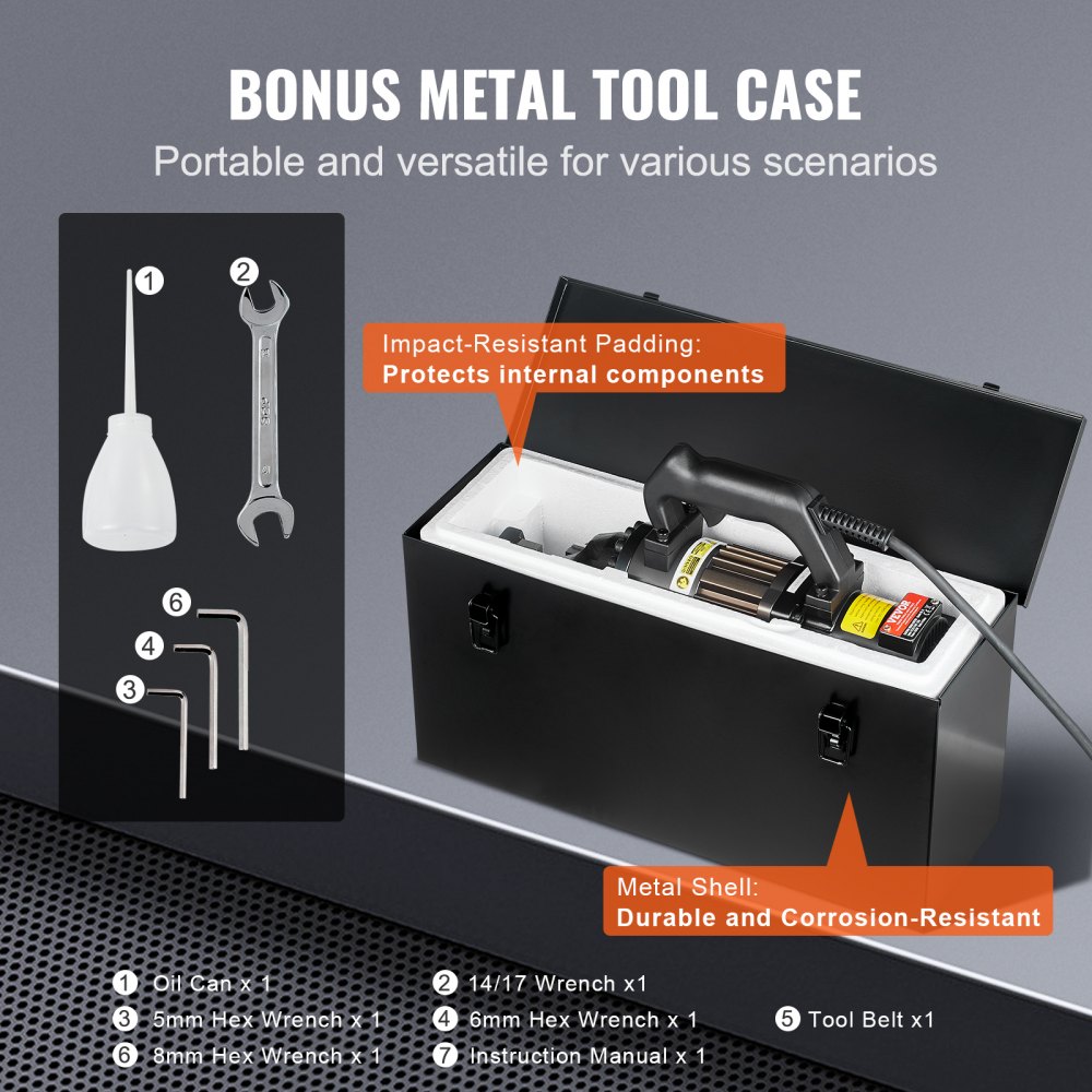 VEVOR Taglierina Idraulica Elettrica Portatile per Barre d'Armatura Diametro di Taglio 4-20mm 1000W, Utensile da Taglio per Barre d'Armatura Taglierina in Ghisa e Alluminio con Valigetta Attrezzi